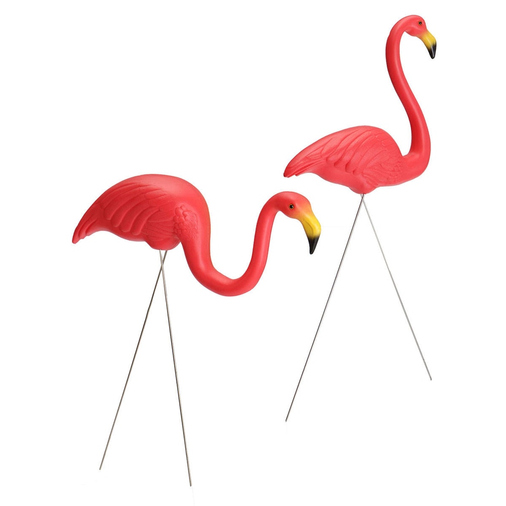 Garden Ornament in Shape of Plastic Pink Flamingo