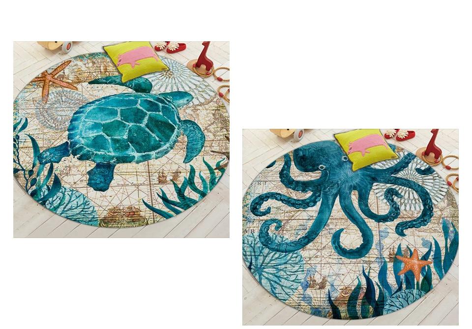 Round Sea Animals Patterned Carpet