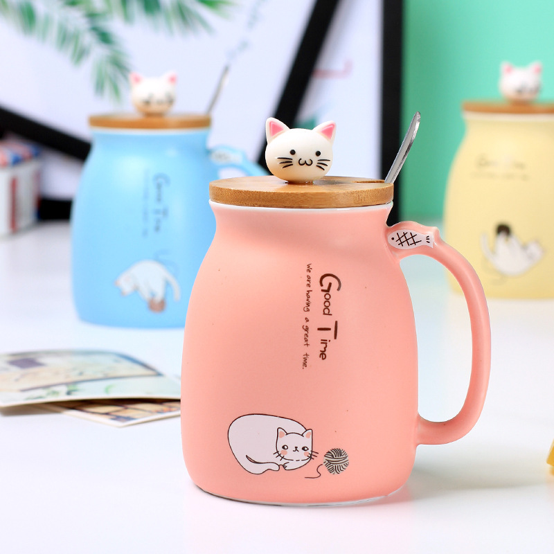 Cartoon Cat Coffee Mug with Lid